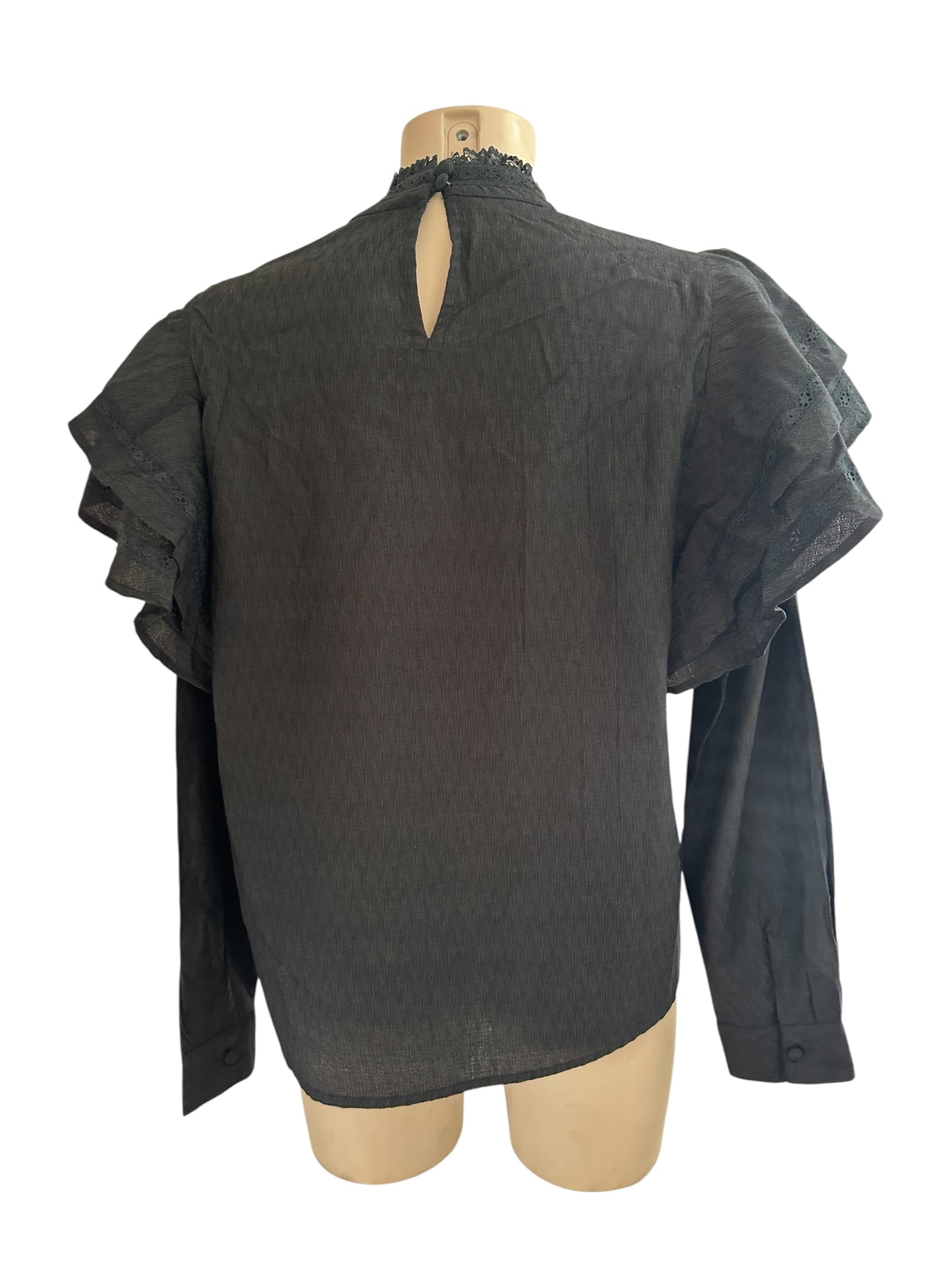 Cream shirt lange mouw NIEUW L