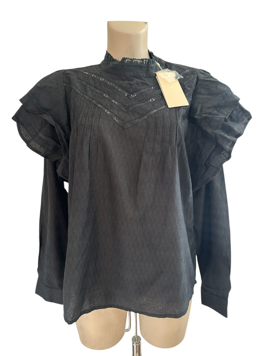 Cream shirt lange mouw NIEUW L